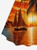 Robe hawaïenne à imprimé cocotier, soleil, paysage marin et voilier, à bretelles froncées en croisillons - Orange Foncé 4X