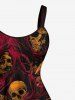 Robe débardeur d'Halloween à imprimé crânes, foulards et faucilles (bretelles ajustables) - marron foncé XS