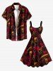 Robe débardeur à imprimé crânes, foulard et faucille d’Halloween(bretelles réglables) - marron foncé M