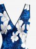 Flowers Glitter 3D Print Hawaii Ruffles Split Surplice Dress -  