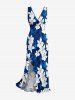 Flowers Glitter 3D Print Hawaii Ruffles Split Surplice Dress -  