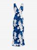 Flowers Glitter 3D Print Hawaii Ruffles Split Surplice Dress -  