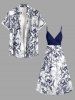 Robe camisole hawaïenne à imprimé fleurs et feuilles, décolleté croisé - Bleu profond 4X
