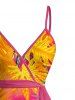 Robe de plage hawaïenne à imprimé feuilles tropicales, volants, ourlet tulipe, décolleté croisé, avec ceinture - Orange XXL