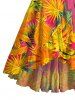 Robe de plage hawaïenne à imprimé feuilles tropicales, volants, ourlet tulipe, décolleté croisé, avec ceinture - Orange XXL
