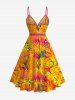 Robe de plage hawaïenne à imprimé feuilles tropicales, volants, ourlet tulipe, décolleté croisé, avec ceinture - Orange XXL