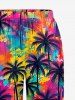 Pantalon hawaïen à jambes larges à imprimé peinture de cocotier et graffiti - Pourpre  XXXL