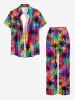 Pantalon hawaïen à jambes larges à imprimé peinture de cocotier et graffiti - Pourpre  XXXL
