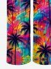 Pantalon hawaïen à jambes larges à imprimé peinture de cocotier et graffiti - Pourpre  XXXL