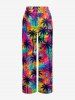 Pantalon hawaïen à jambes larges à imprimé peinture de cocotier et graffiti - Pourpre  XXXL