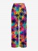 Pantalon hawaïen à jambes larges à imprimé peinture de cocotier et graffiti - Pourpre  XXXL