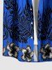 Chemise hawaïenne pour homme à imprimé cocotier, fleur d'hibiscus et feuilles tropicales, avec boutons et poche - Bleu S