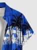 Chemise hawaïenne pour homme à imprimé cocotier, fleur d'hibiscus et feuilles tropicales, avec boutons et poche - Bleu S