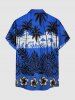 Chemise hawaïenne pour homme à imprimé cocotier, fleur d'hibiscus et feuilles tropicales, avec boutons et poche - Bleu S