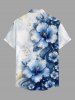 Chemise hawaïenne pour homme à fleurs aquarelle, sequins scintillants, impression 3D, boutons et poche - Bleu profond 2XL