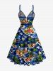 Seascape Coconut Tree Hibiscus Flowers Print Ruffles Tulip Hem Surplice Hawaii Beach Cover Dress With Belt -  