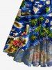 Seascape Coconut Tree Hibiscus Flowers Print Ruffles Tulip Hem Surplice Hawaii Beach Cover Dress With Belt -  