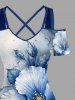 Robe maxi hawaïenne à épaules dénudées et liens croisés, imprimé fleurs aquarelle, paillettes scintillantes et effet 3D - Bleu profond XS