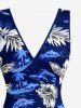 Robe portefeuille à fente à volants, imprimé hawaïen fleur d'hibiscus et cocotier - Bleu profond XS