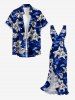 Robe portefeuille à fente à volants, imprimé hawaïen fleur d'hibiscus et cocotier - Bleu profond XS