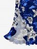 Robe portefeuille à fente à volants, imprimé hawaïen fleur d'hibiscus et cocotier - Bleu profond XS