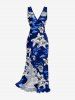 Robe portefeuille à fente à volants, imprimé hawaïen fleur d'hibiscus et cocotier - Bleu profond XS