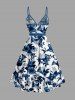 Robe de plage asymétrique à volants Hawaï, imprimé feuilles, fleurs et branches, avec ceinture - Bleu profond XS