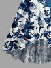 Robe de plage asymétrique à volants Hawaï, imprimé feuilles, fleurs et branches, avec ceinture - Bleu profond XS