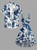 Robe de plage asymétrique à volants Hawaï, imprimé feuilles, fleurs et branches, avec ceinture - Bleu profond XS