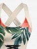 Robe trapèze hawaïenne à imprimé de feuilles et fleurs tropicales, avec laçage et bretelles croisées - Bronze XS