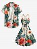 Robe trapèze hawaïenne à imprimé de feuilles et fleurs tropicales, avec laçage et bretelles croisées - Bronze XS