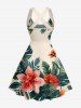 Robe trapèze hawaïenne à imprimé de feuilles et fleurs tropicales, avec laçage et bretelles croisées - Bronze XS