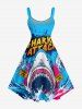 Robe trapèze hawaïenne à imprimé requin, vagues de mer et lettres - Pers XS