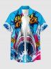 Chemise hawaïenne homme à imprimé requin, vagues et lettres, avec poche boutonnée - Pers M