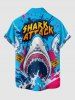 Chemise hawaïenne homme à imprimé requin, vagues et lettres, avec poche boutonnée - Pers M