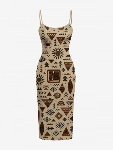 Robe hawaïenne à imprimé graphique ethnique géométrique - TAN - 6X