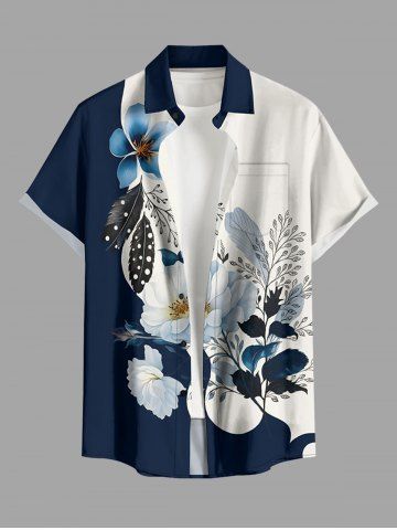 Chemise hawaïenne pour homme à imprimé fleurs, feuilles et branches, avec boutons et poche - DEEP BLUE - 4XL