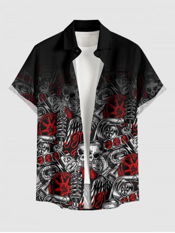 Halloween Skulls Machine Parts Ombre Print Buttons Pocket Shirt For Men - BLACK - M