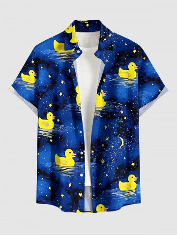 Chemise hawaïenne à imprimé Galaxy Duck, avec boutons et poche, pour homme - MIDNIGHT BLUE - L