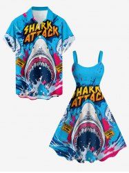Shark Sea Waves Letters Print Matching Hawaii Beach Outfit For Couples -  
