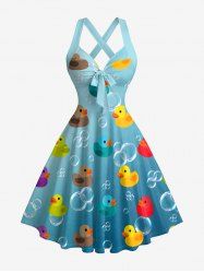 Robe trapèze Duck Bubble à imprimé ombré hawaïen, encolure halter et lanières croisées - Bleu clair XS