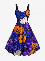 Robe débardeur à imprimé citrouilles et fantômes d'Halloween, feuilles tropicales et fleurs (bretelles réglables) - Concorde 4X