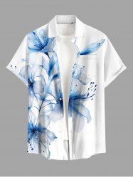 Chemise hawaïenne pour homme à imprimé fleurs, boutons et poche - Blanc M