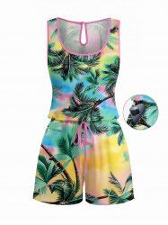 Combinaison hawaïenne à imprimé cocotier coloré dégradé, avec lien de serrage - Turquoise Foncée XS
