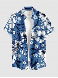 Flower Leaf Print Buttons Pocket Hawaii Shirt For Men -  