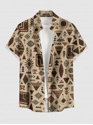 Chemise hawaïenne pour homme, à imprimé graphique géométrique ethnique, avec boutons et poche - Bronze S