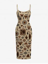 Robe hawaïenne à imprimé graphique géométrique ethnique - Bronze XS