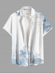 Chemise hawaïenne pour homme à imprimé fleurs et feuilles, avec boutons et poche - Bleu clair M