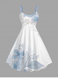 Robe trapèze à imprimé fleurs et feuilles hawaïen - Bleu clair XS