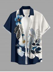 Chemise hawaïenne pour homme, imprimé fleurs, feuilles et branches, à boutons et poche - Bleu profond M